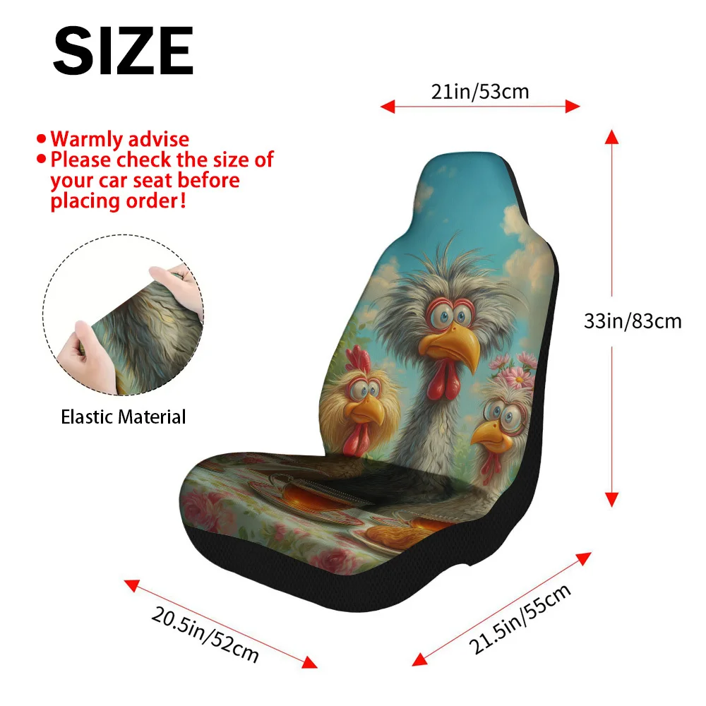 Set Of 2 Car Seat Covers Featuring A Humorous Chicken Design For Tea Time – Compatible With A Wide Range Of Vehicles Including C