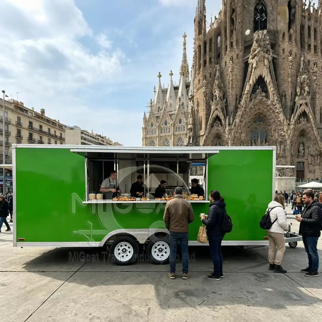 Multi-Window Square Mobile Food Cart with Preinstalled Cooking Equipment Blank Wrap Concession Trailer for Custom Branding
