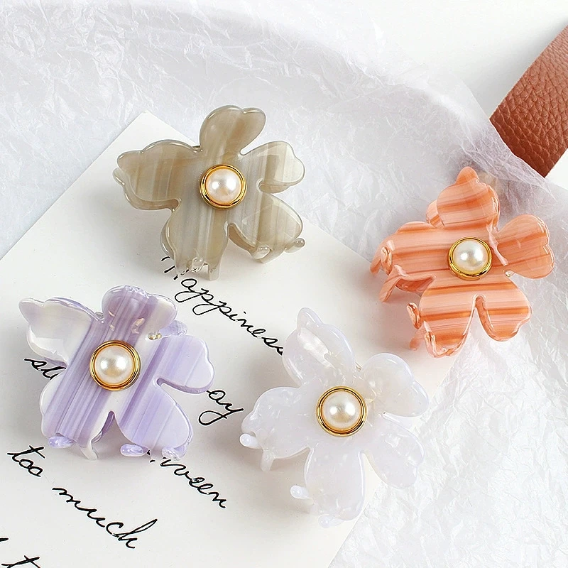 

Модные ацетатные заколки для волос в форме цветка, украшенные жемчугом для женщин, маленькие заколки для волос, аксессуары для волос