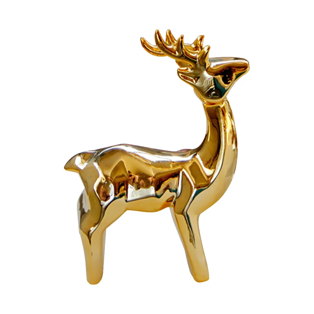 

Golden Deer Shaped Ceramic Adornment Exquisite Desktop Entryway Decoration Home Ornament Holiday Gift Deer Shaped Decor