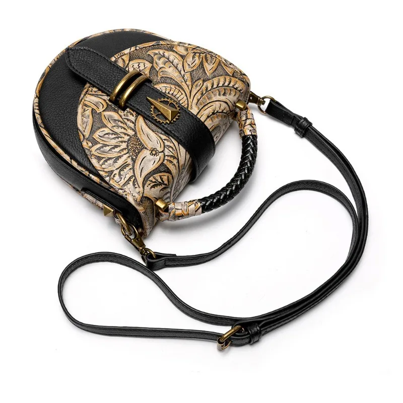 Vintage Handbag Euro-America Style Phone Pouch Coin Purses Card Key Bag Trendy Black Embossing Shoulder Bag Hottie Personality