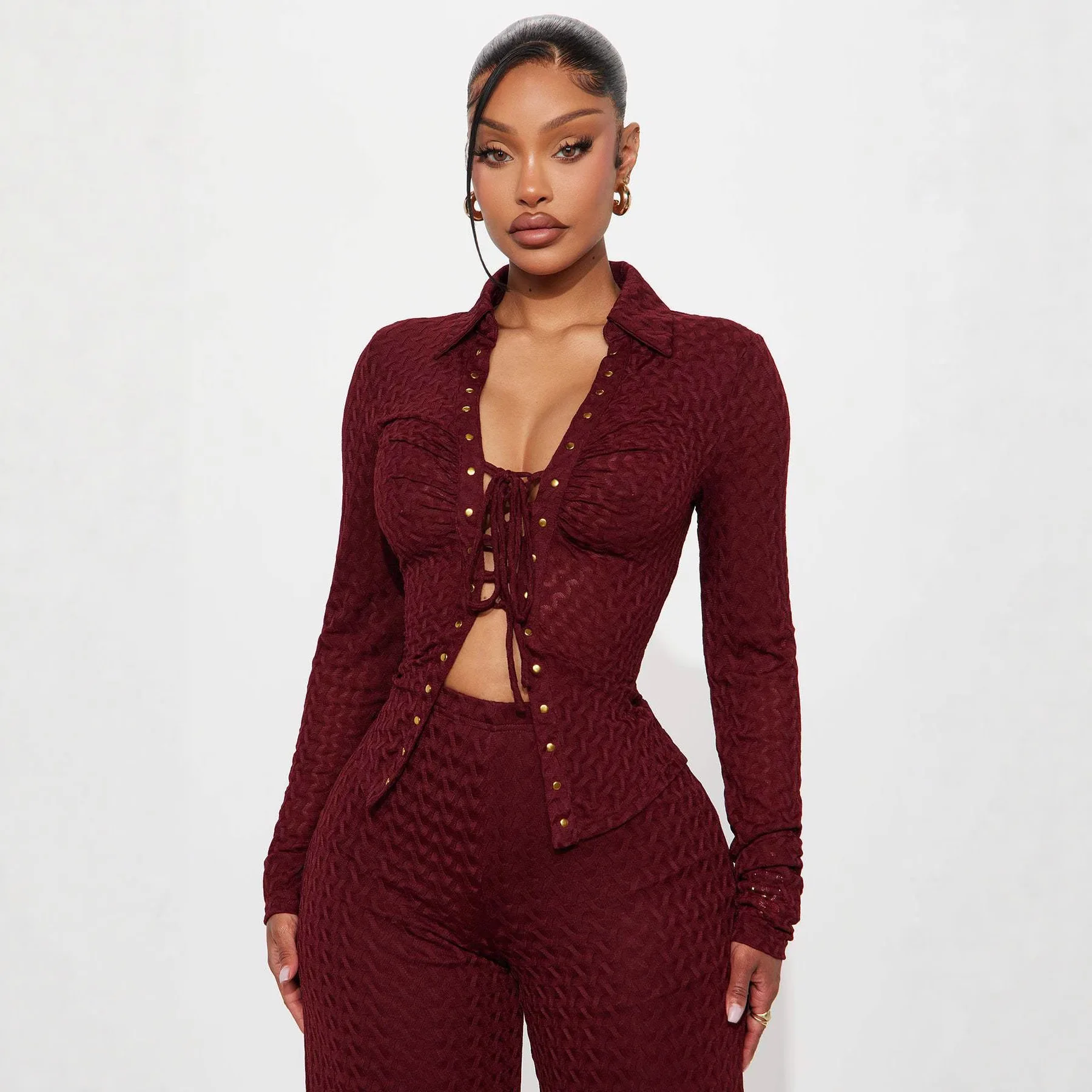 

Women Two Piece Set 2026 Spring Autumn Women's Long Sleeve Cardigan Wide Leg Pants Set Shirt Casual Pants Two Piece Outfit