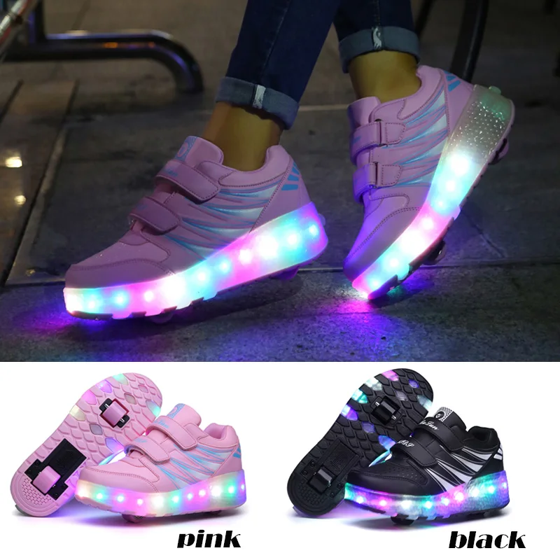 Classic style Girls shoes will shine skates New outdoor running pulley fashion children's led light flashing sneakers