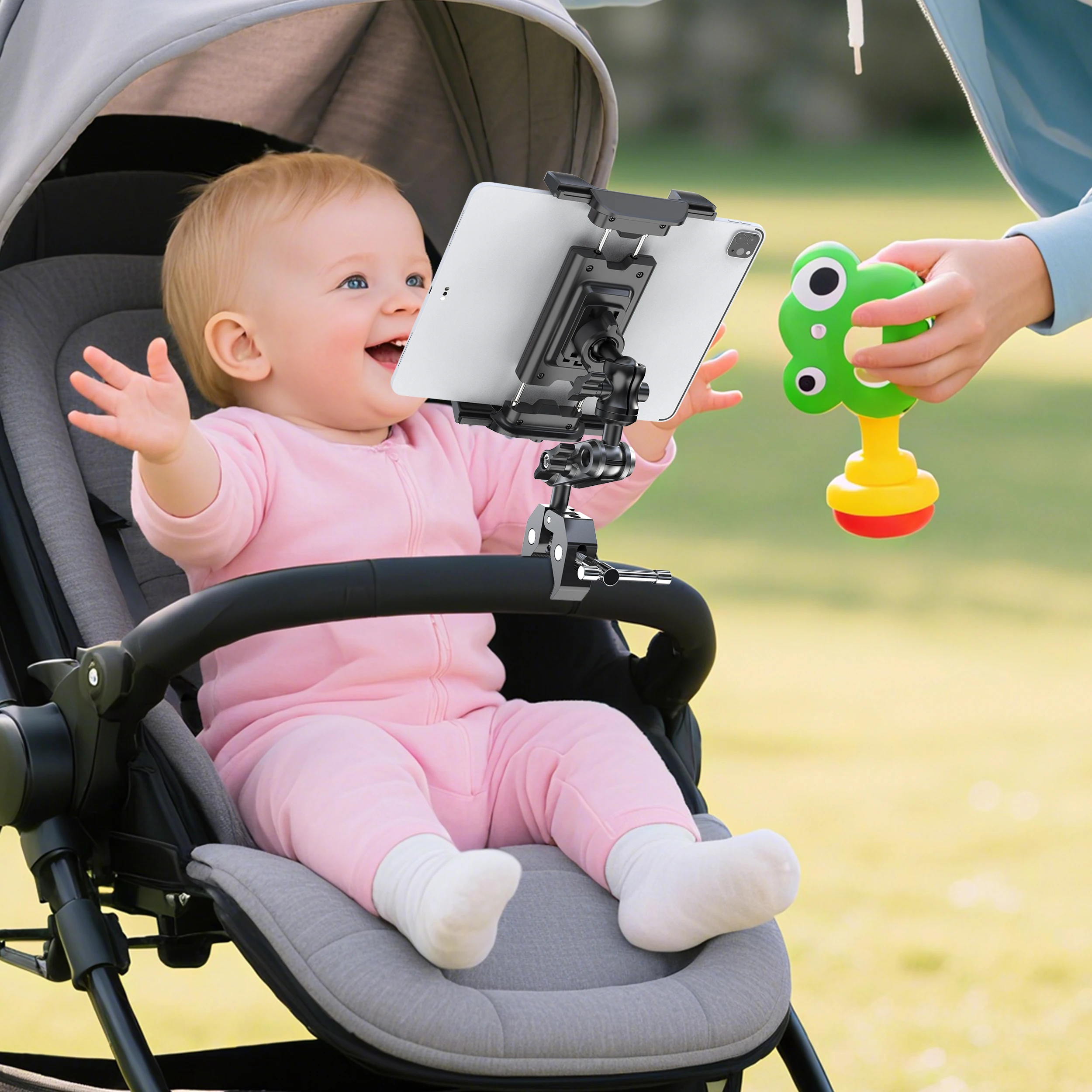 Handy- und Tablet-Halterung für Laufband/Spin-Bike/Kinderwagen/Rollstuhl/Golfcart/Stangen/Notenständer/Fitnessbike – Detail 10