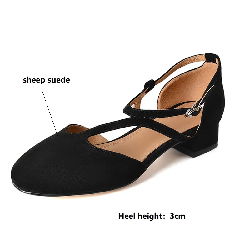 2023 New Summer Sandals Round Toe Women Sandals French Retro Women Shoes Cover Toe Chunky Heel Sandals for Women Handmade Shoes