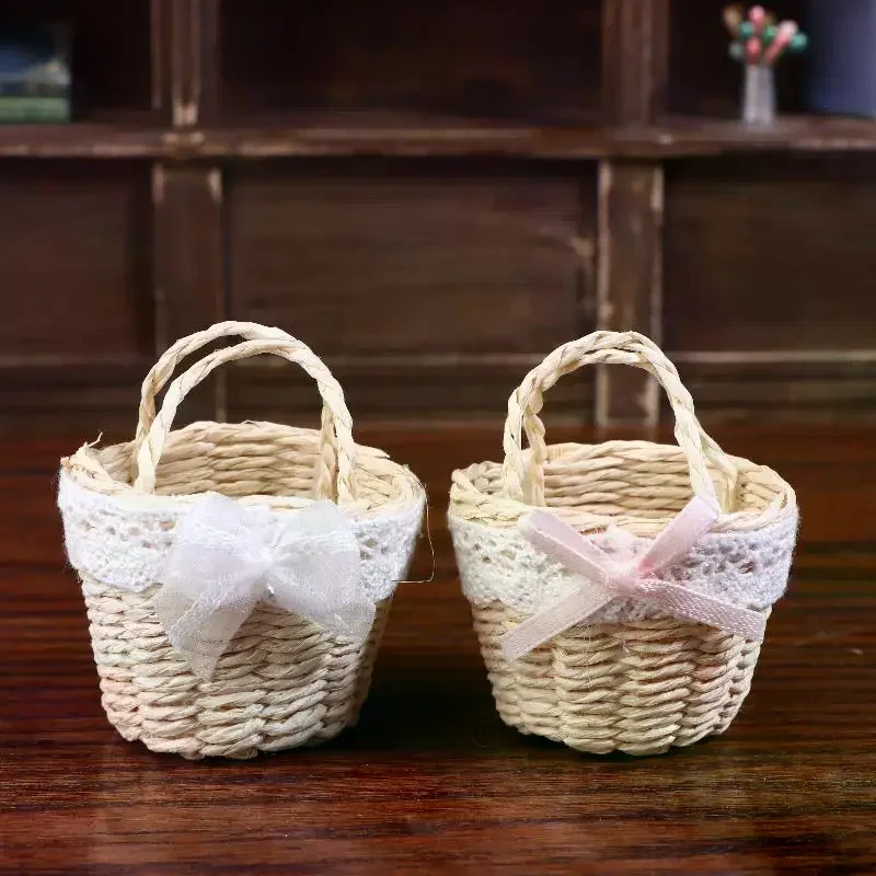 Dollhouse Kitchen Accessories Dolls House Decoration Toy Pretend Play Toys 1/12 Dollhouse Cute Mini Rattan Hand Basket Model