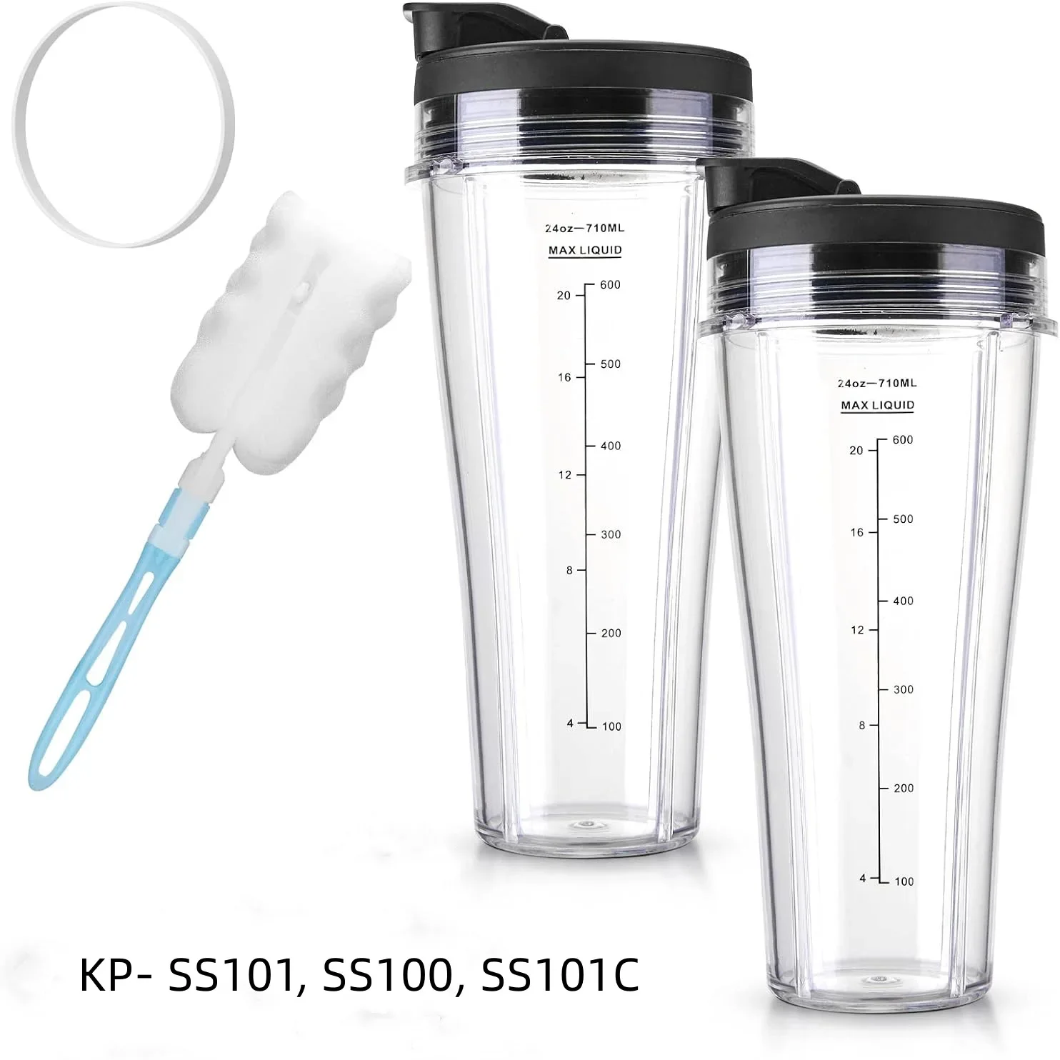 Piezas de repuesto para licuadora Ninja SS101, 24 oz. Kit de tazas unidas delgadas con tapas para llevar, se adapta a SS100, SS101, SS300, SS400