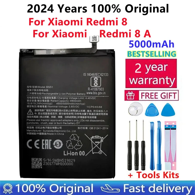 100% New For XiaoMi Original Replacement 5000mAh BN51 For Xiaomi Redmi 8 Redmi 8A Redmi8 Authentic Phone Battery +Tools Free