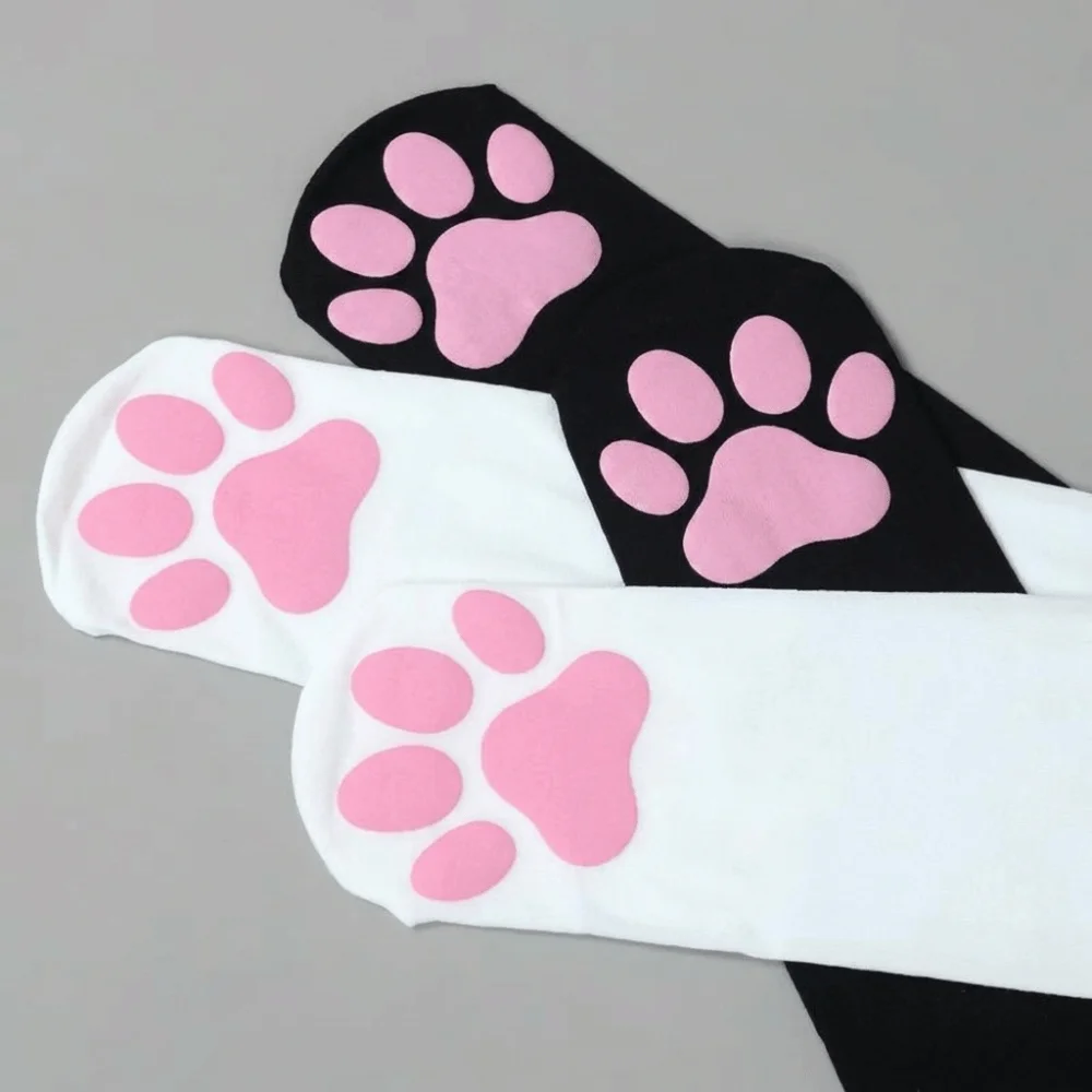 Y2k Velvet Cat Paw Stockings Pink Paw Pads Thigh High 3D Kitten Claw Socks Cute Long Socks Lolita JK