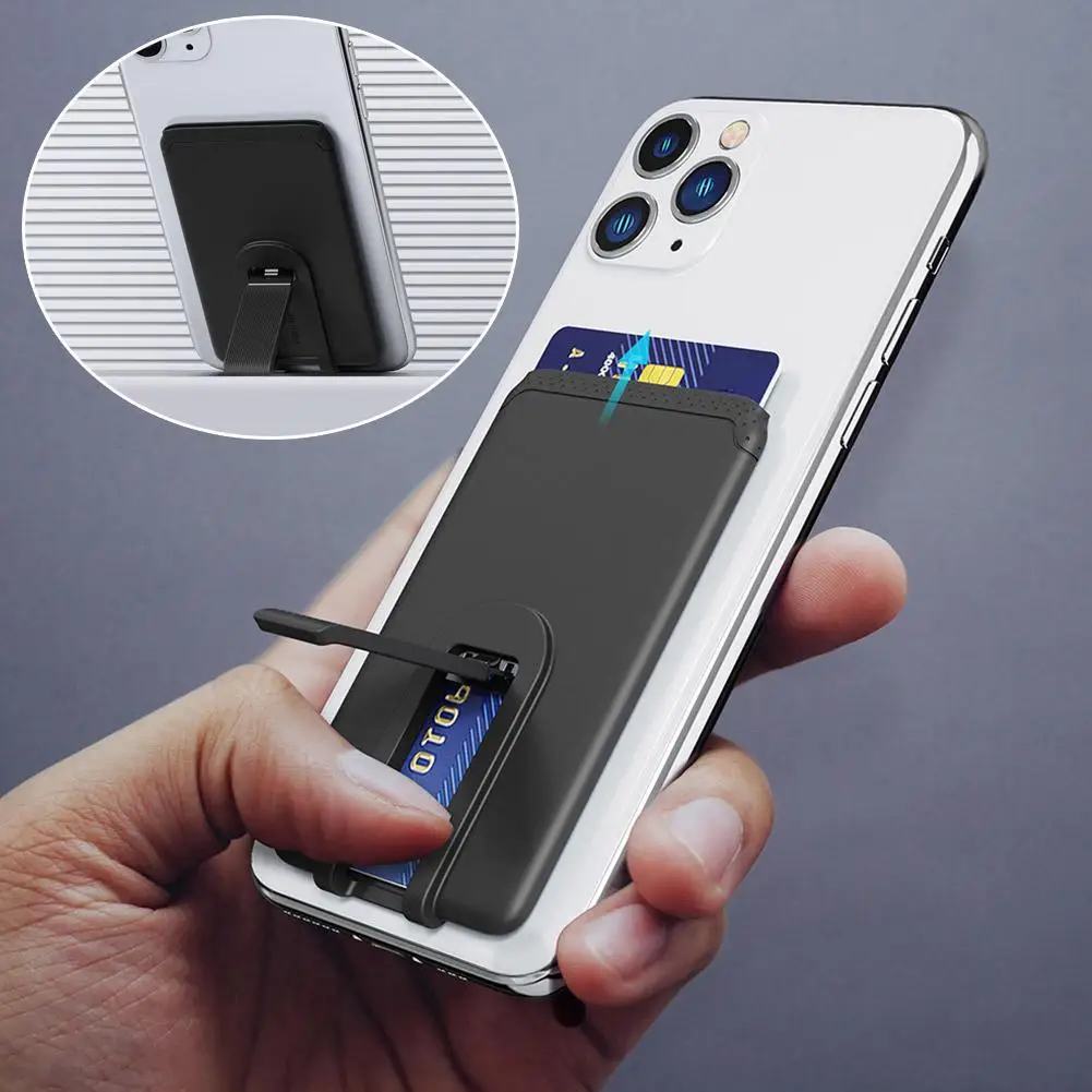Silicone Phone Card Holder - Adhesive Sticker Pocket With Mobile Phone Stand, Fashion Credit Cardholder For iPhone Samsung