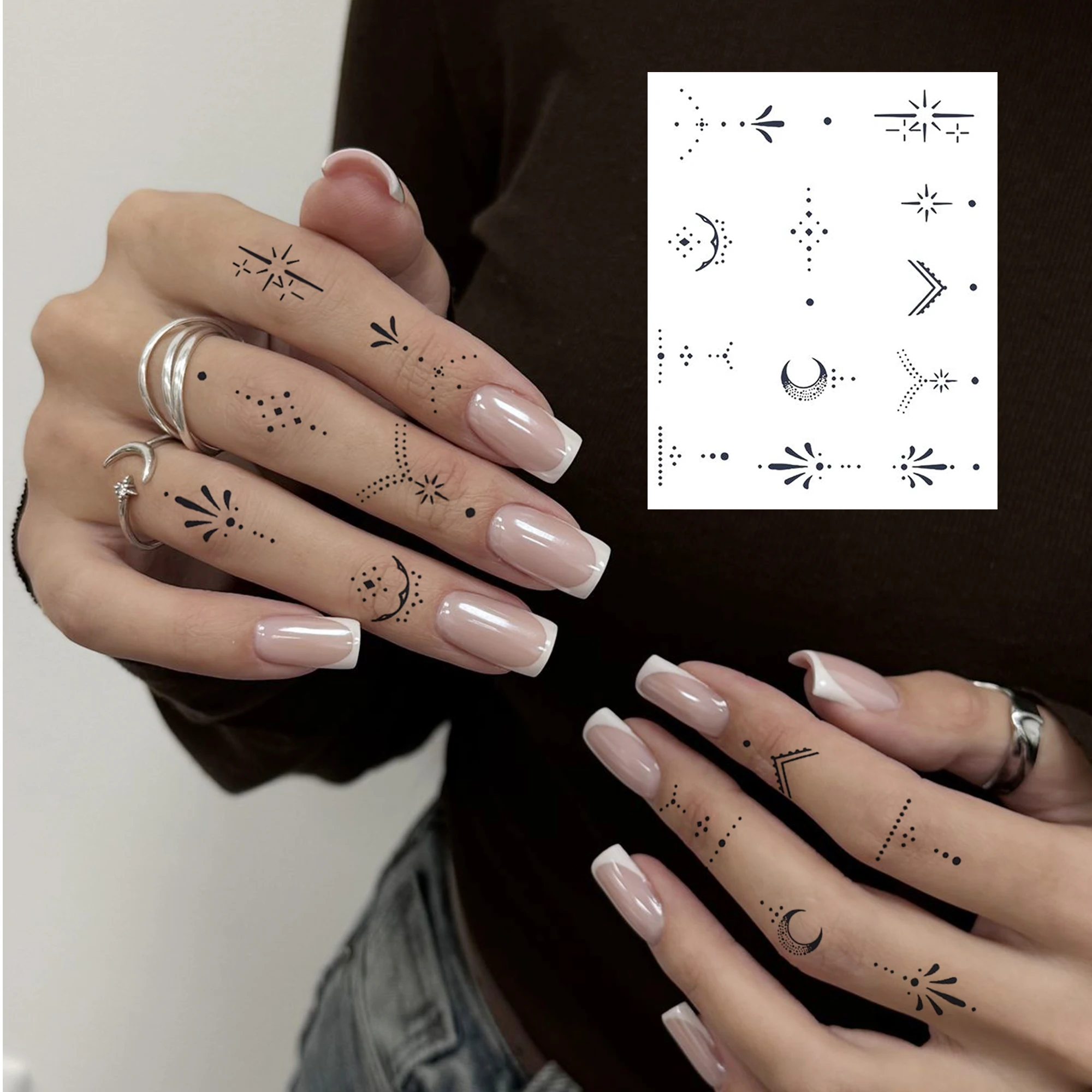 1 Sheet Butterfly Crescent Chain Temporary Tattoos For Women Finger, Fake Tattoo Sticker Waterproof Long Lasting Realistic Tatoo