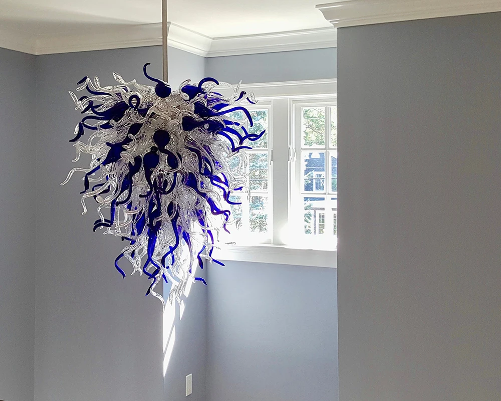 Blown Glass Chandeliers Chihuly Style Cobalt Blue Clear Murano Glass Hanging Lamp Luxury Dining Room Bedroom Light Fixture