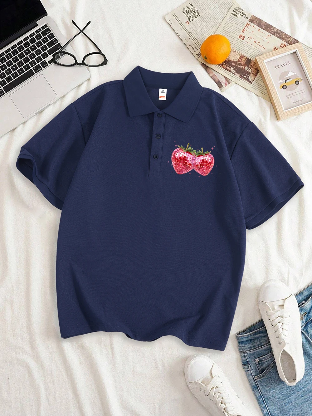 

Cherry I Love It Very Muchprints Polo Shirt Womens All-Match Comfortable Breathable Soft Lapel Tops Trendy Casual Womans Clothes