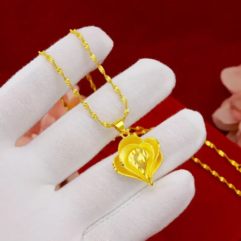 9999 Real Gold 24K Xiangyun Love Necklace Pure Gold Love Necklace High Color Retention Female Collarbone Chain