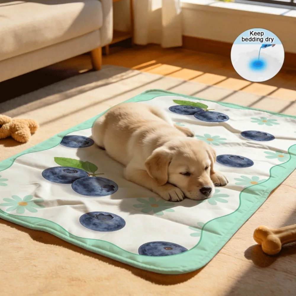 Blueberries with daisies fresh vibe Machine Washable Reusable Mini Pet Pads Compact Size for Toy Breed Dogs Kittens