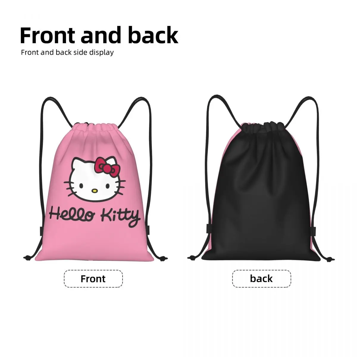 Custom Hello Kitty Logo Drawstring Bags Men Women Portable Sports Gym Sackpack Kitty White Training Storage Backpacks