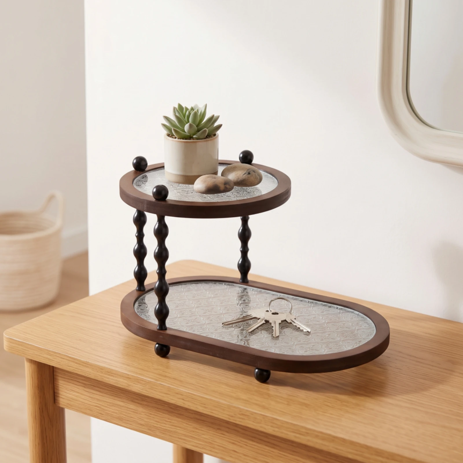 Two-Tier Storage Rack Freestanding Storage Rack with Two Tiers Countertop Organizer Space-Saving Display Stand Elegant