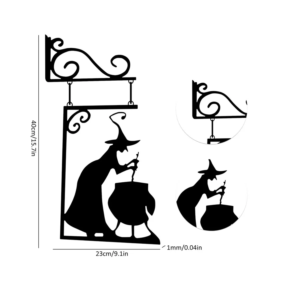 할로윈 장식 마녀 가마솥 실루엣, 부식 방지, 정원 코너 사인, 변형 방지, 정원 파티오 문짝