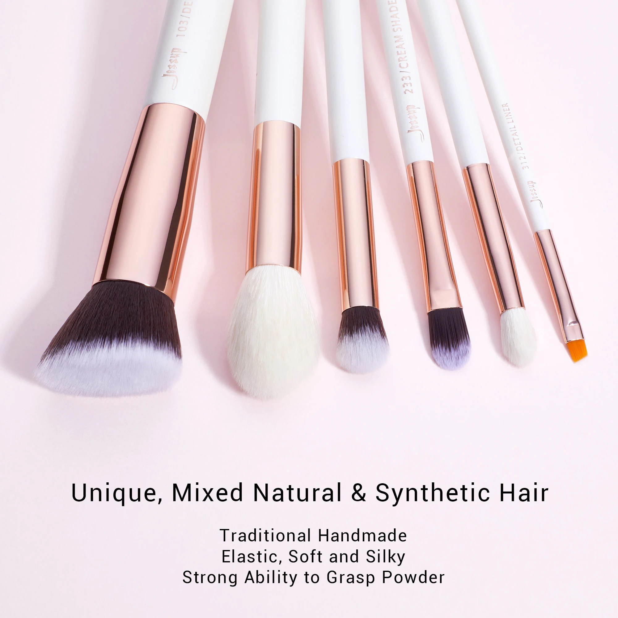 Jessup Brush 20pcs Makeup Brushes Set Powder Contour Eyeshadow Foundation Blushing White/Rose Gold Natural-Synthetic Hair