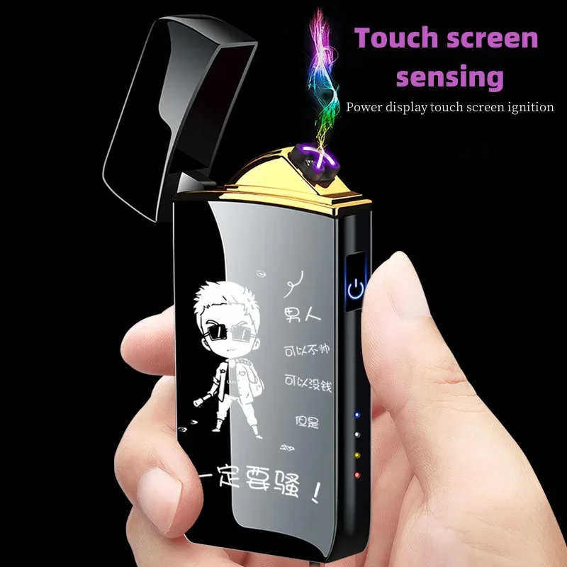 Hot Selling Fingerprint Induction Unlocking Electric Arc Lighter Charging Personalized Creative Windproof Lighter Cigar Gift