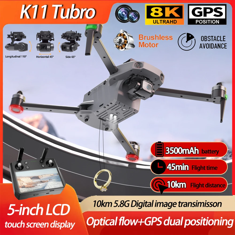 K11 Tubro 5.8G WIFI Drone FPV 8K podwójna kamera unikanie przeszkód samolot bezszczotkowy GPS przepływ optyczny Airdrop składany quadcopter