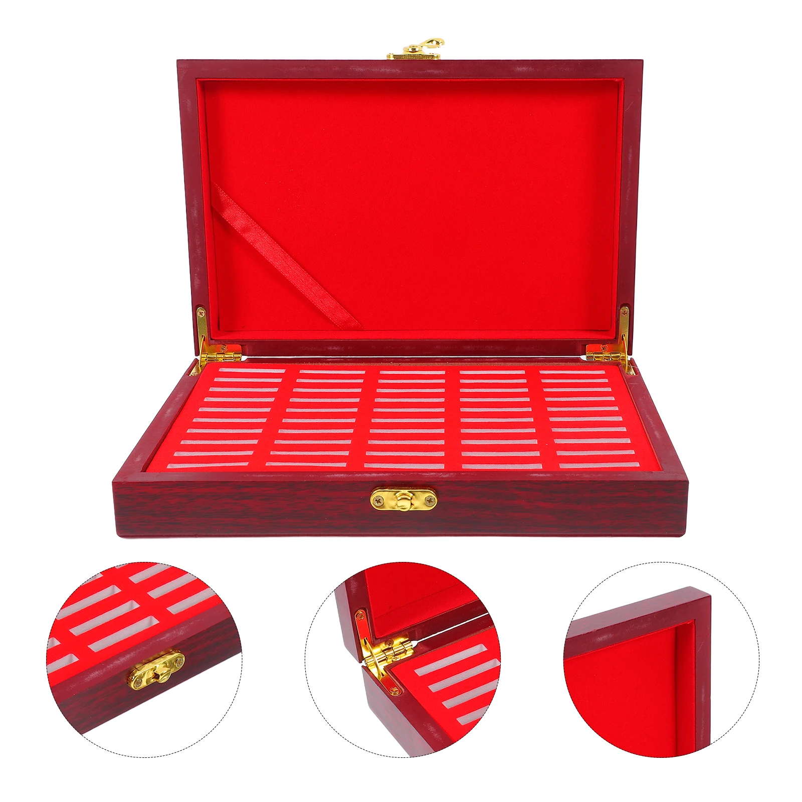 Wooden Box Collection Case Coins Storage Organizer Portable Coin Holder Buckle Wood Coin Container Commemorative Silver