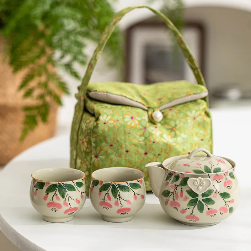 

Ручная роспись, цветочная тычинка, чайный сервиз Gongfu, трава, пепел, подглазурный цветной чайник, сумка для хранения чашки, бытовой керамический дорожный набор