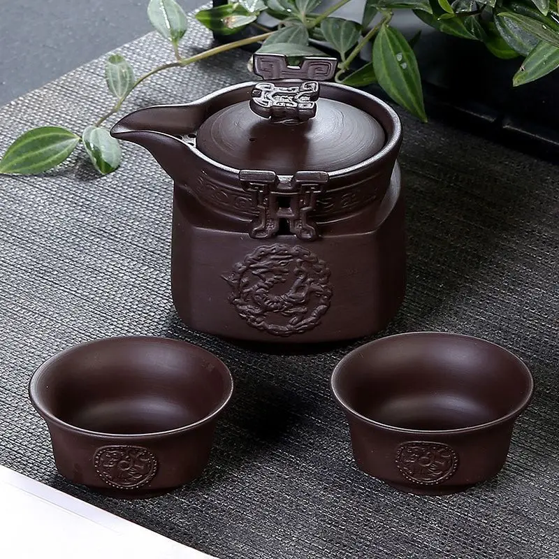 

Ceramics black Tea set Include 1 Pot 2Cup, Travel teapot elegant gaiwan,Beautiful and easy teapot kettle,kung fu teaset