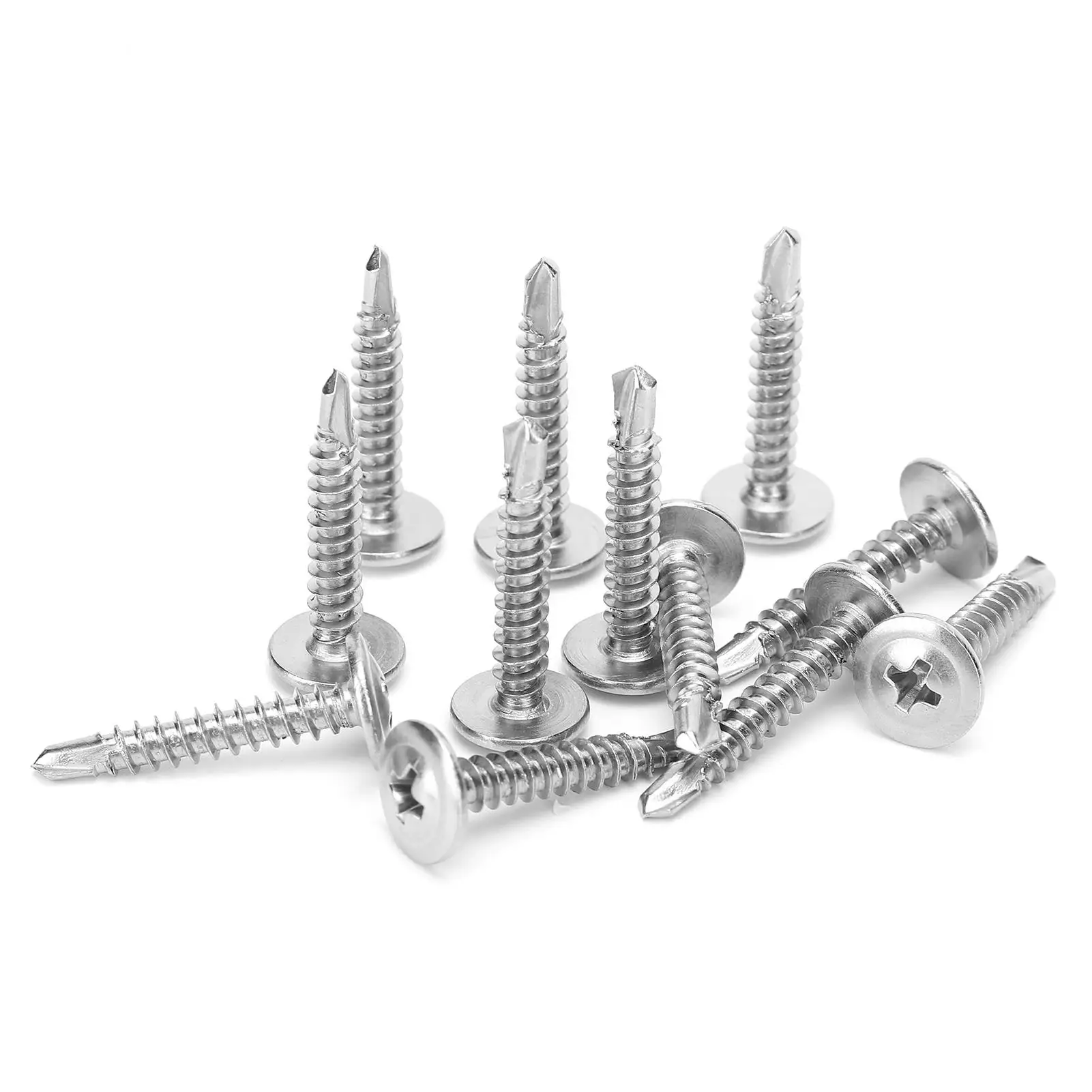 สกรูเกลียวปล่อย 500 ชิ้น M4.2x25 มม.หัวแบนเกลียวลึก 410 สแตนเลสสตีลร่องยึด