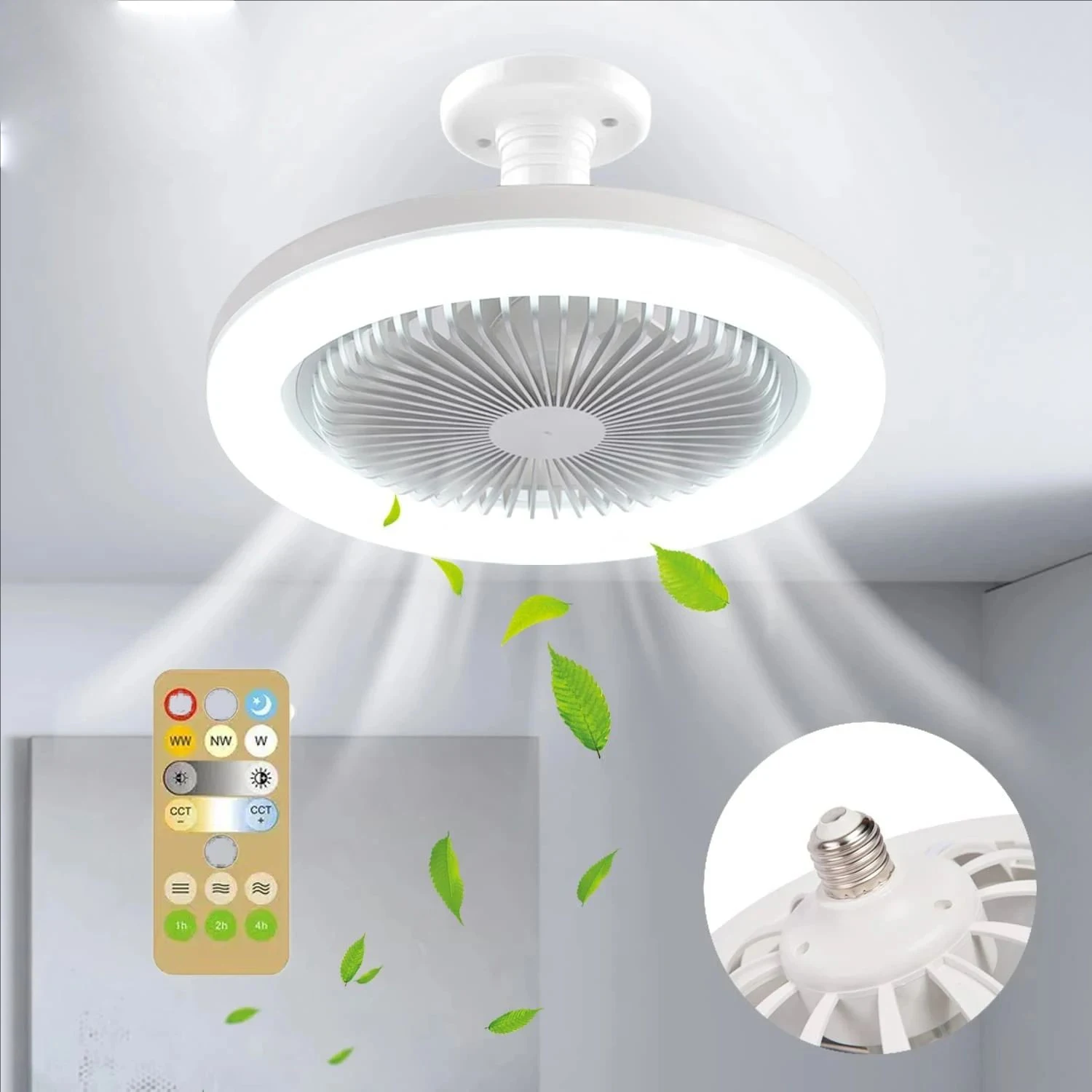 

Потолочный вентилятор Zai Xiao 30 Вт с лампой освещения E27, основание преобразователя с дистанционным управлением для спальни, гостиной, дома, бесшумный вентилятор