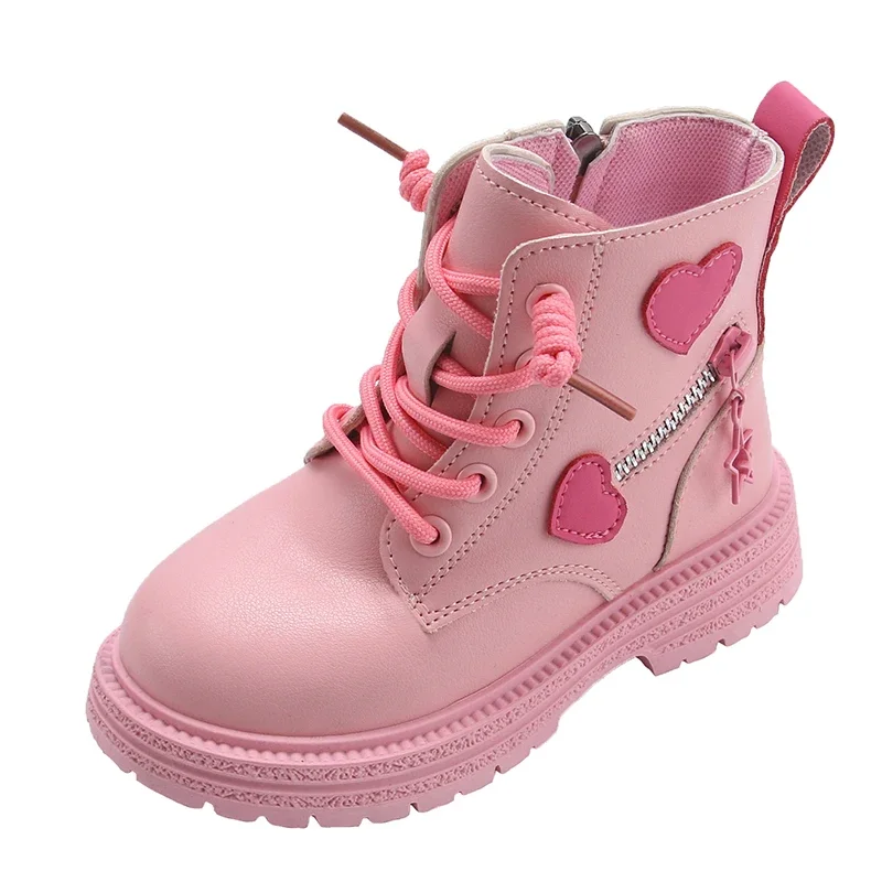 Stivali da ragazza stivali di gomma moda per bambini Cool Girl autunno e inverno suola morbida in cotone rosa con cerniera laterale amore