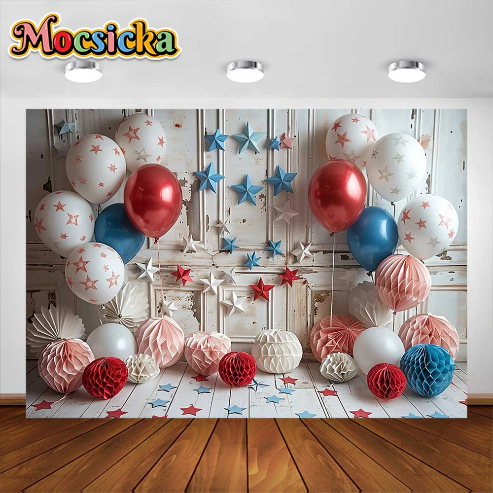 Kids 1st Birthday Photography Backdrop Baby Party Colourful Balloons Glitter Stars Party Decoration Photography Backdrops Studio