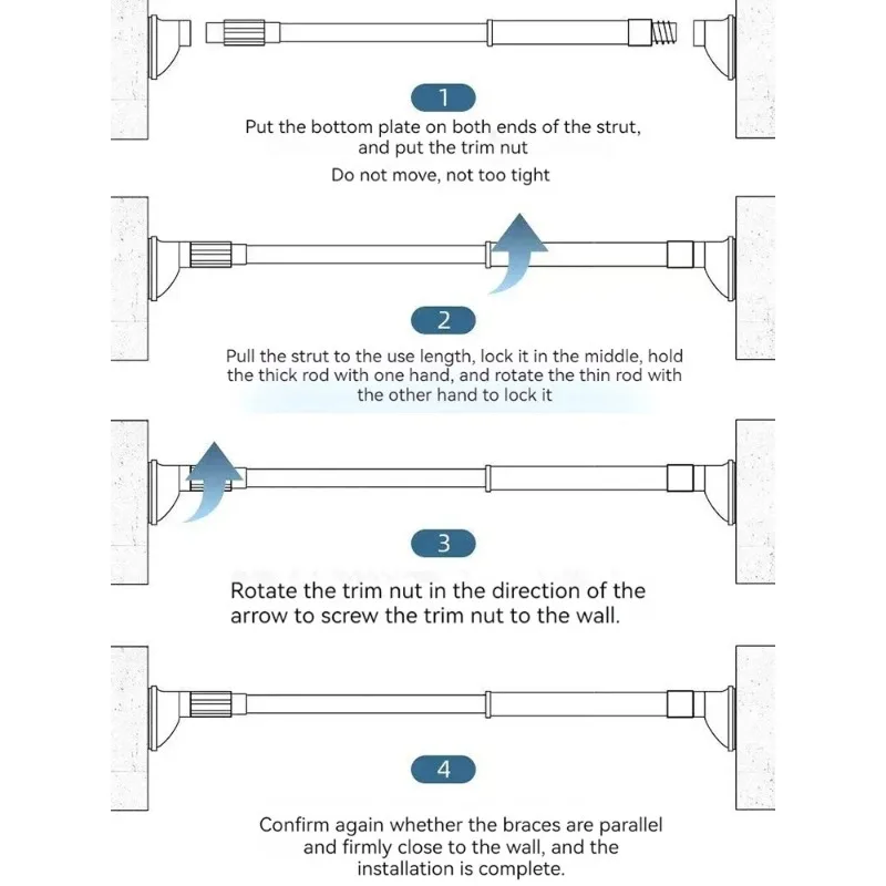 38-200cm Telescopic Shower Curtain Rod Punching-free Super-long Balcony Clothes Hanging Rod Wardrobe Strut Bathroom Shelf