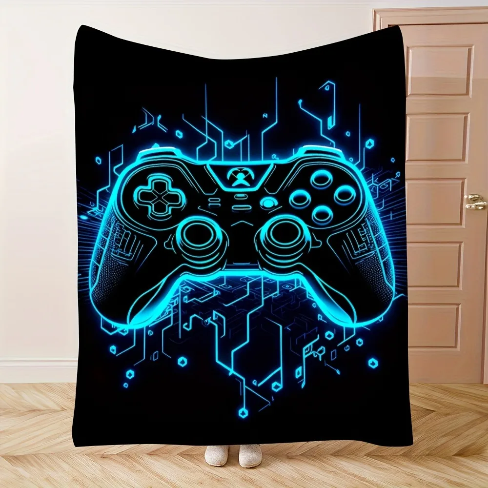 Neon Gaming Controller Fleece Blanket, Cool Gamer Style Throw Blanket Soft Cozy for Autumn/Winter Gaming Nooks & Teen Room Decor