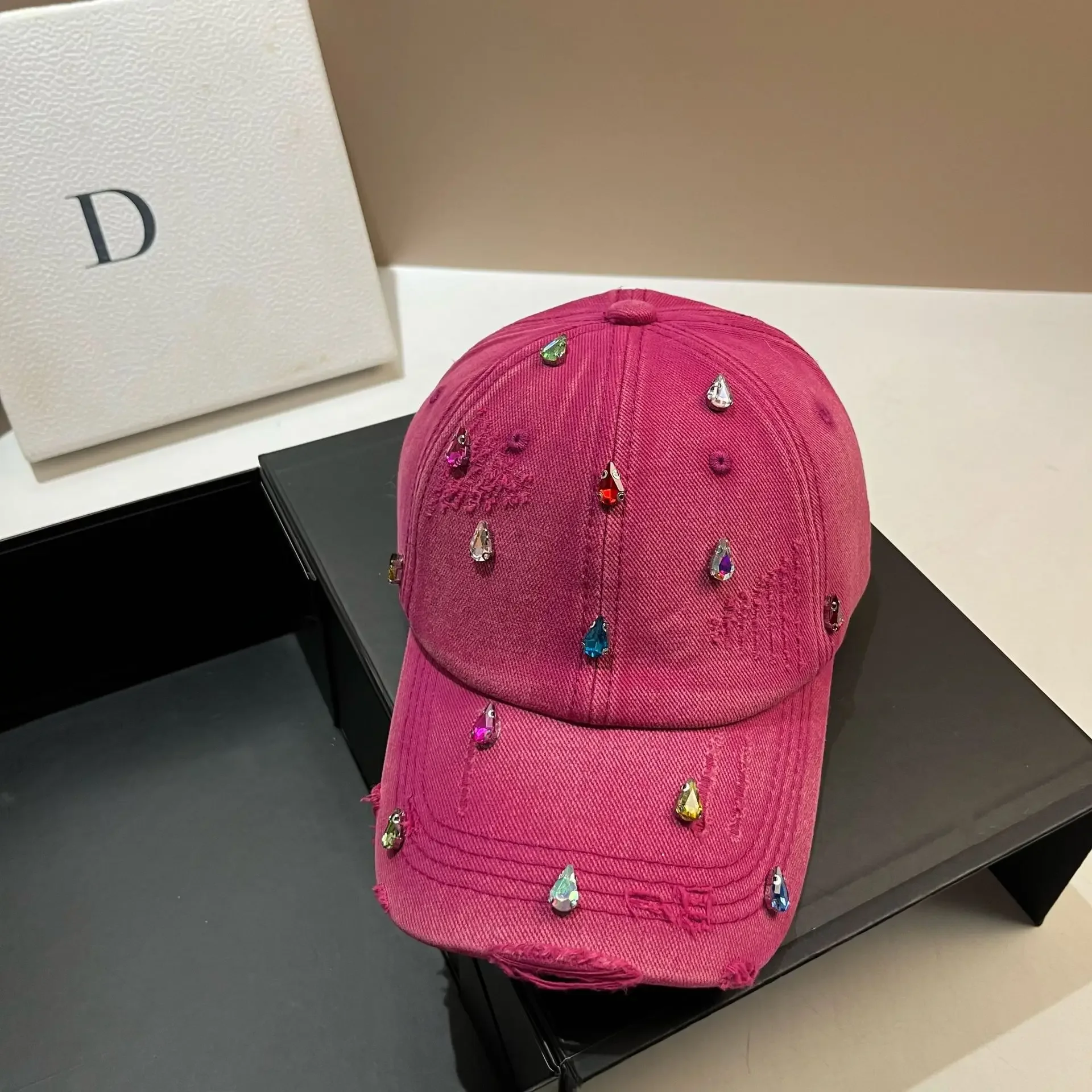 Luxus Wasser Diamant Baseball Caps Koreanische Designer Manuelle Personalisierte Sonnenhut Männer Frauen Jugend Trend Wasser Gewaschen Snapback Cap – Detail 7