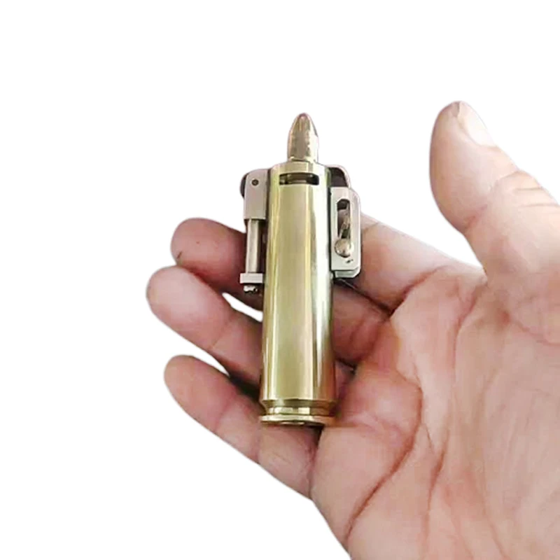 Handmade Brass Bullet Case Fuel Refuelable Gasoline Lighter Free Fuel Oil Tank Stone Wicks