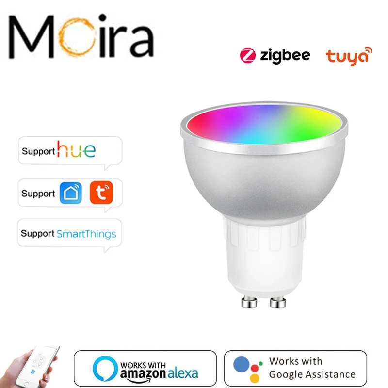 Zigbee Smart Home หลอดไฟ LED Spot Night Light โคมไฟ 5W GU10 RGBCW Tuya Smartthings ทํางานร่วมกับ Alexa Google Home Hue