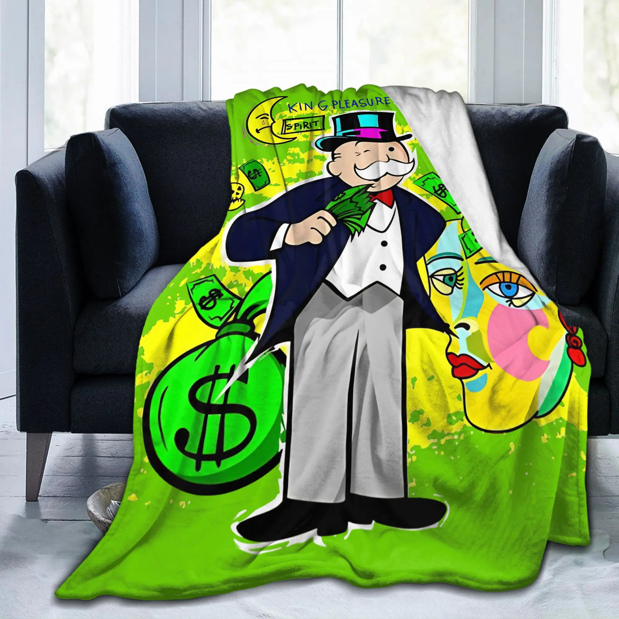 Monopolys Man Holding Money Flannel Throw Blankets  Blanket for Bed Travel Warm Bedroom Quilt,