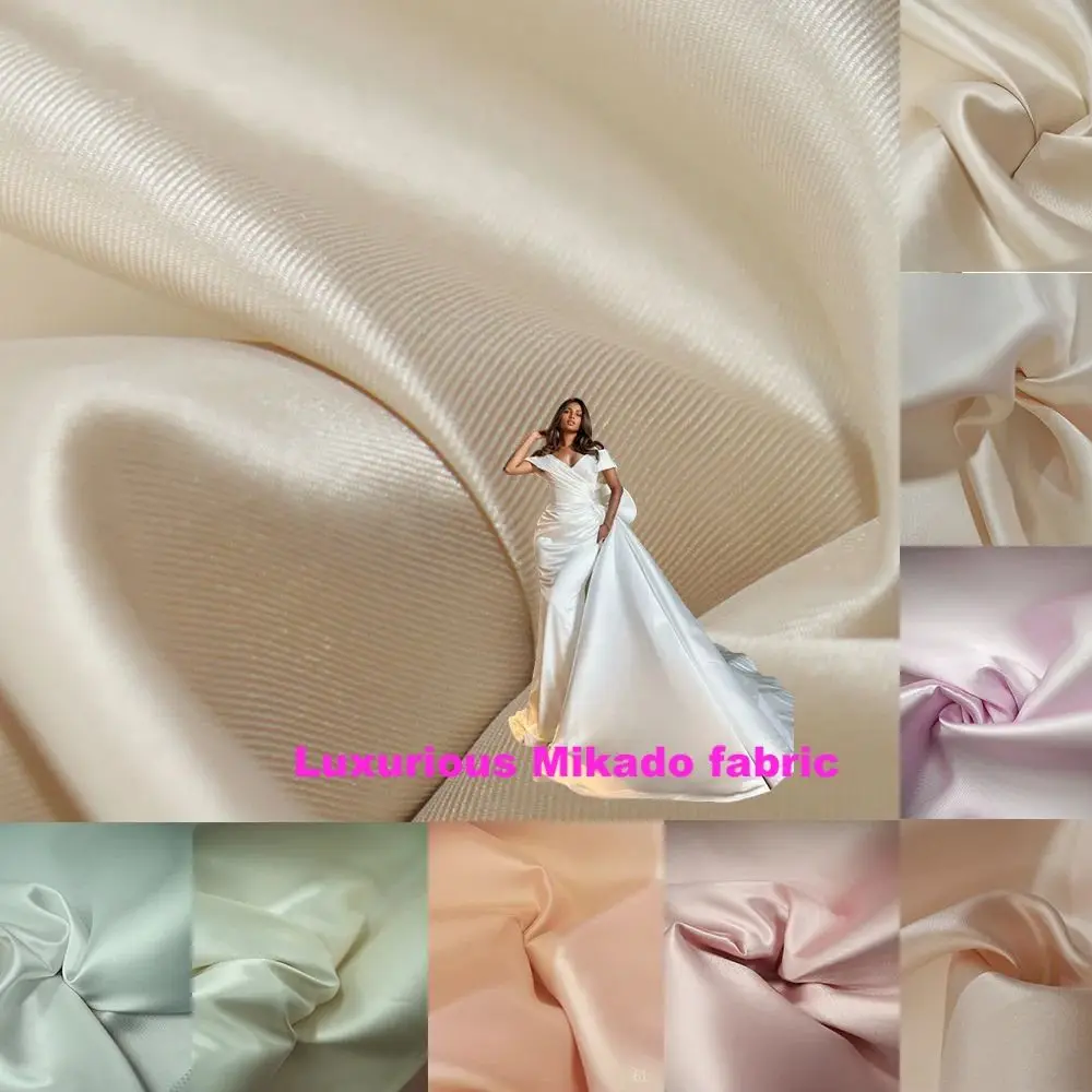 Upgrade to heavy Silk Mikado Satin Fabric Wedding Dress Thick Bridal Gown Material with Shiny Finish Diy Handmade fabric