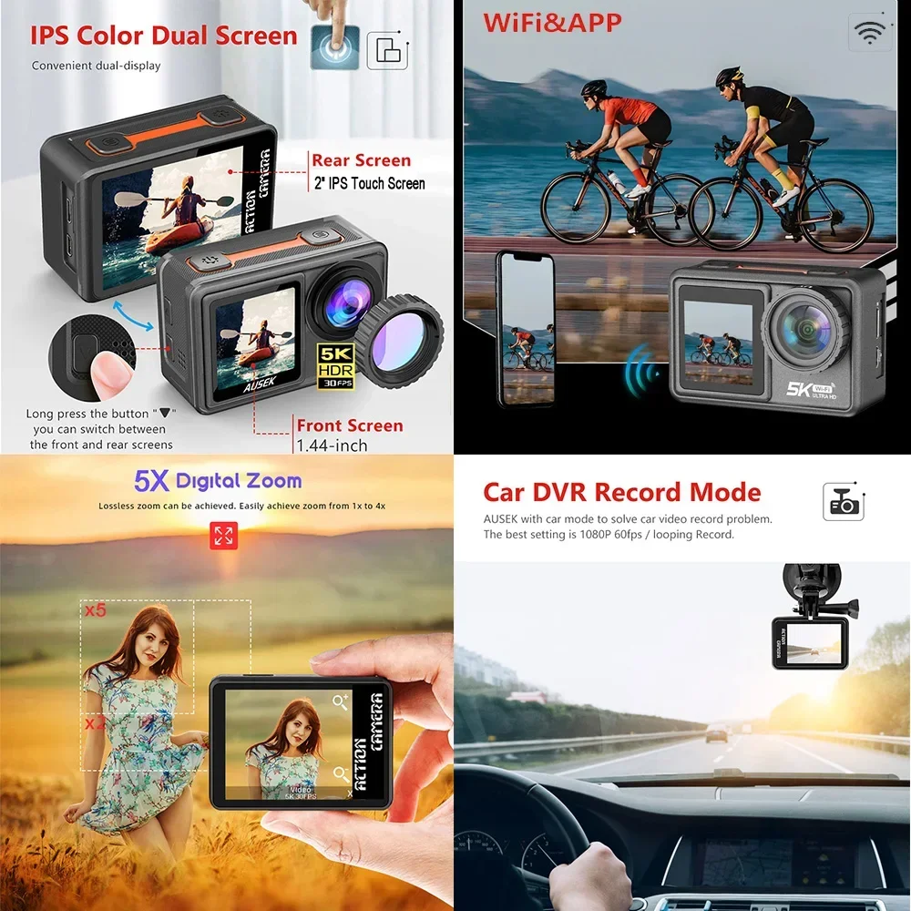 Action Camera Removable Filter 6 Lens 5K 30FPS 4K 60FPS 50MP Dual Screen 2\