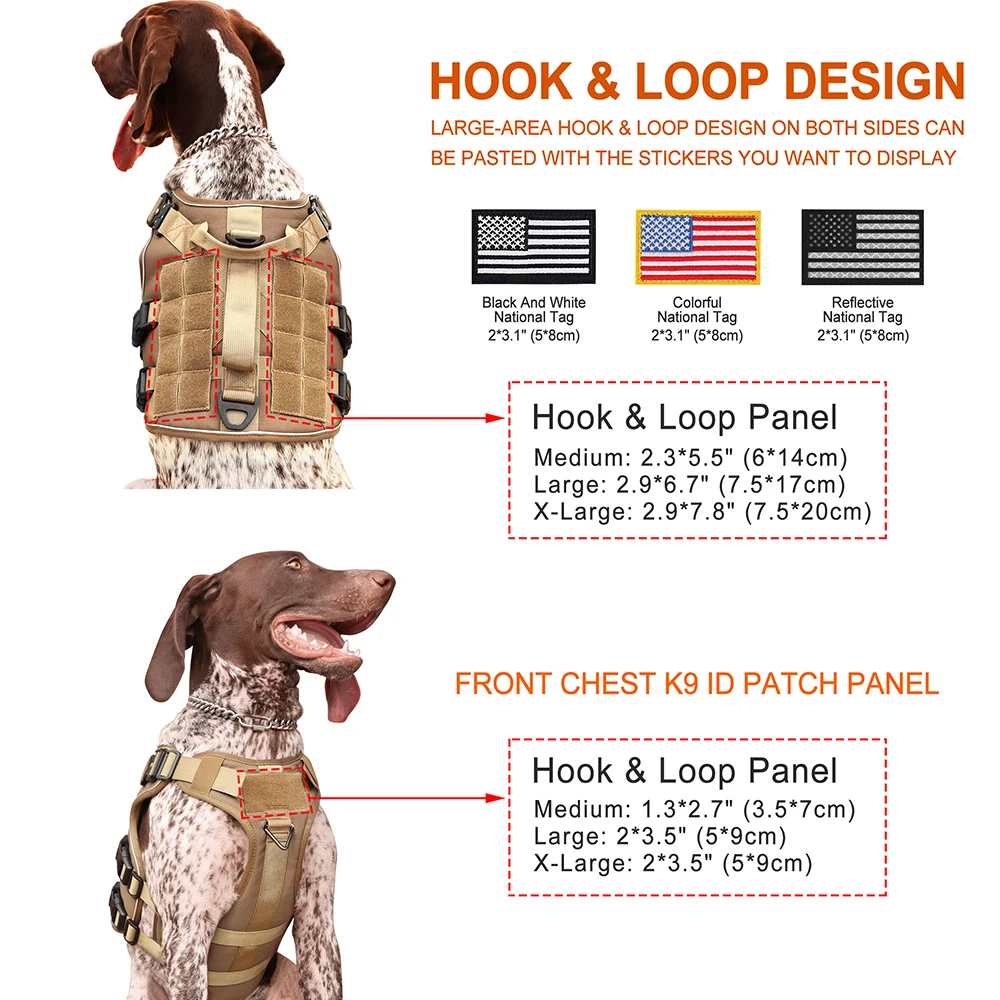 No Pull Military Dog Harness 3 Sticker Tactical Dog Harnesses Vest Reflective Pet Training Harness Durable For Medium Large Dogs