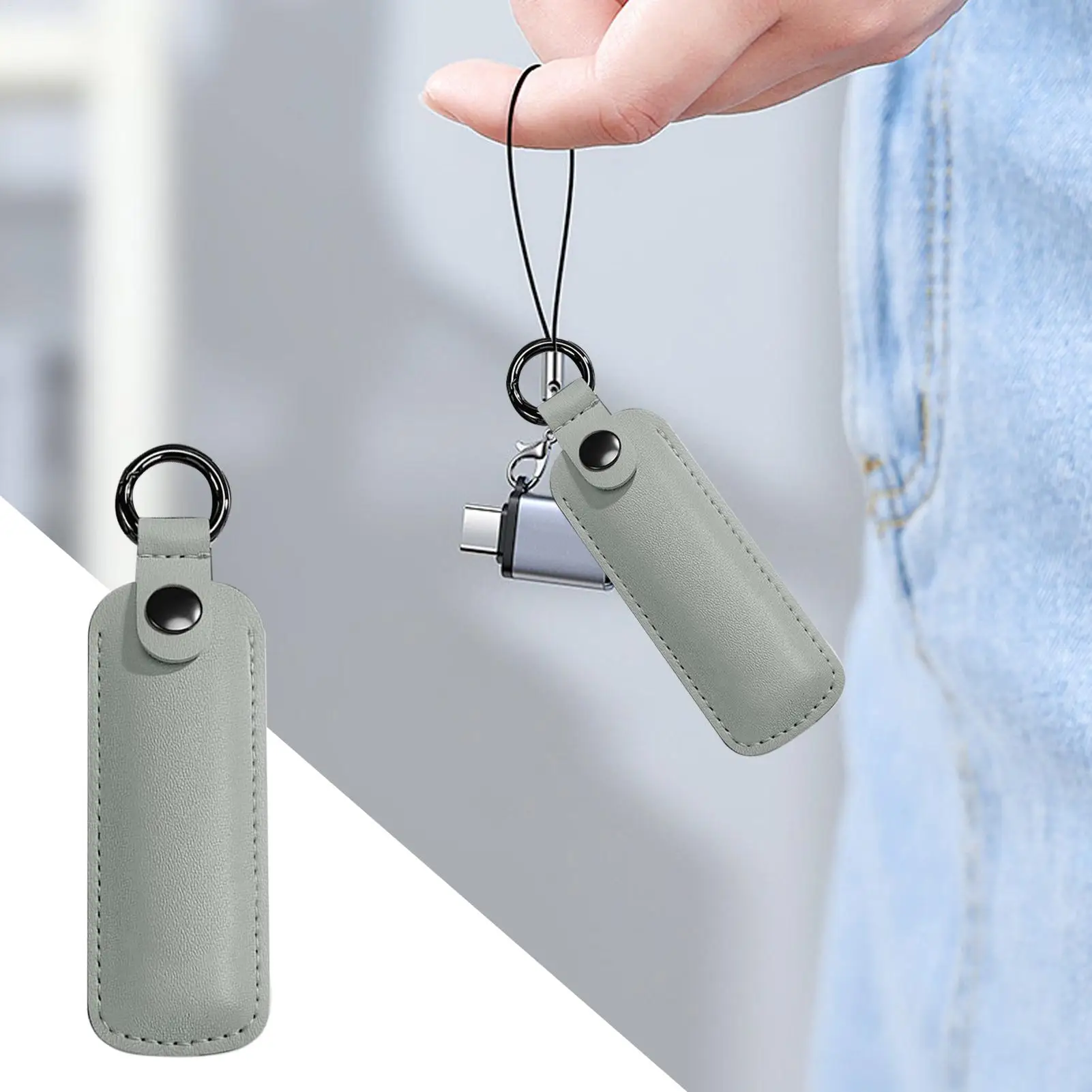 Nova Capa Protetora de Couro PU para Pen Drive, Bolsa de Armazenamento, Estojo Anti-Perda para USB Flash Drive com Chaveiro, Acessórios Digitais