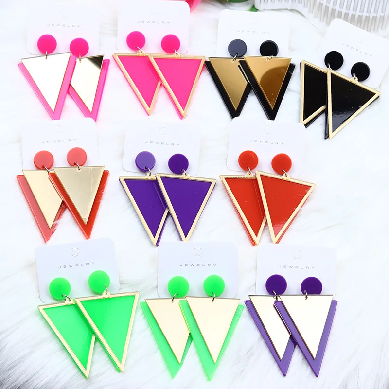 

Vintage Mirror Acrylic Earrings Colorful Fashion Overlap Mirror Shiny Triangle Fluorescent Earrings Fashion Jewelry Gift