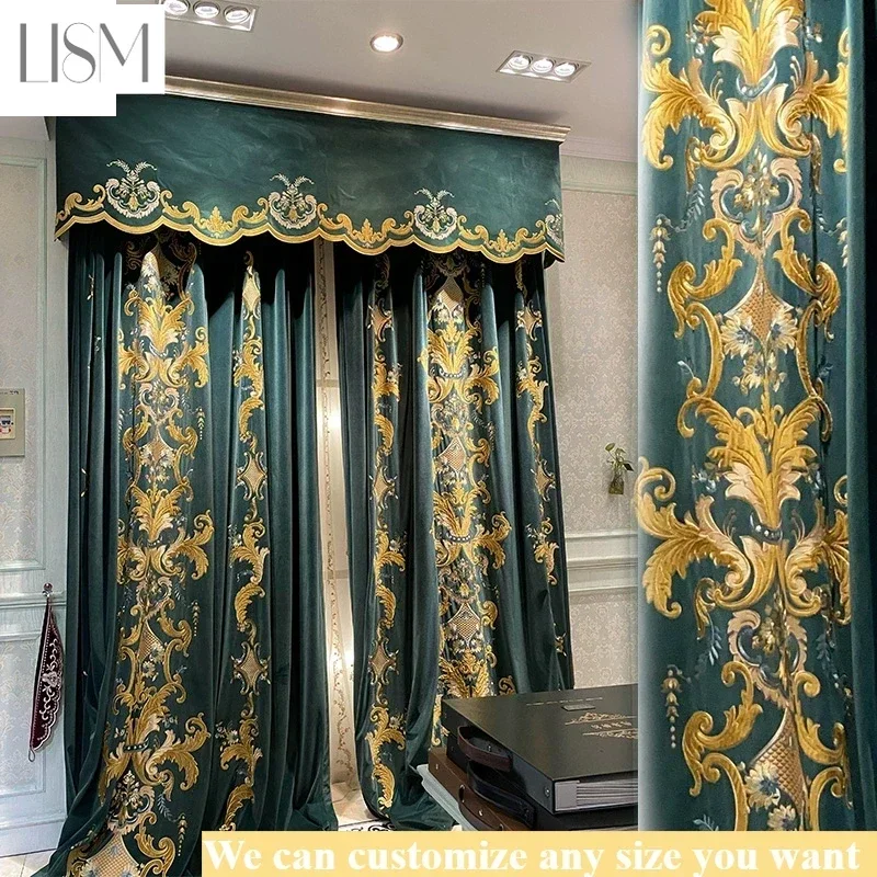 European Luxury Curtains For Living Room High-end Velvet Embroidered Blackout Bedroom Dining Study Hall Thicken Decor CustomSize