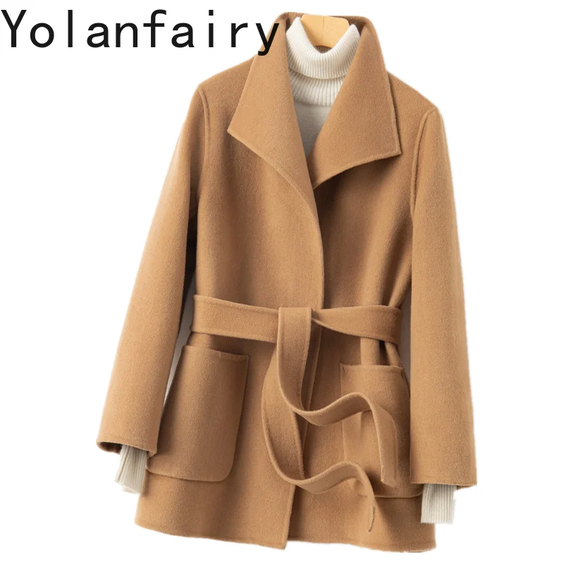 YOLANFAIRY Winter Double-sided Woolen Coat Women's Short Hepburn 100% Wool Coat for Women Elegant Clothes Chaqueta Feminine F