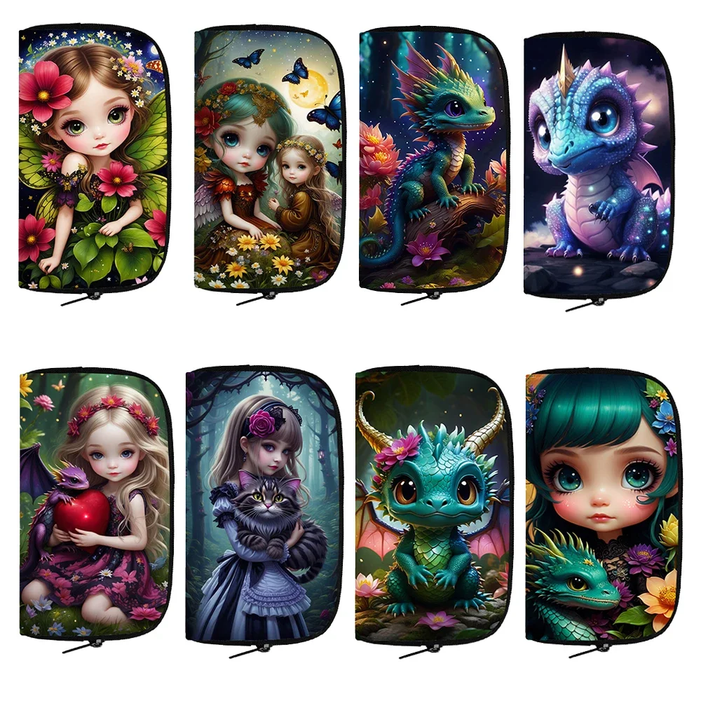 

Gothic Girls / Cute Dragon Baby Wallet Fairy Angel Purse Fantasy Animal Coin Bag Card Earphone Phone Holder Long Wallets Gift