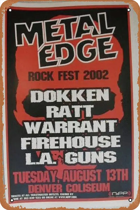 Dokken / Ratt / Warrant / LA Guns Denver 2002 Music Posters Vintage Metal Tin Signs Modern Wall Decoration for Bedroom Office Ho