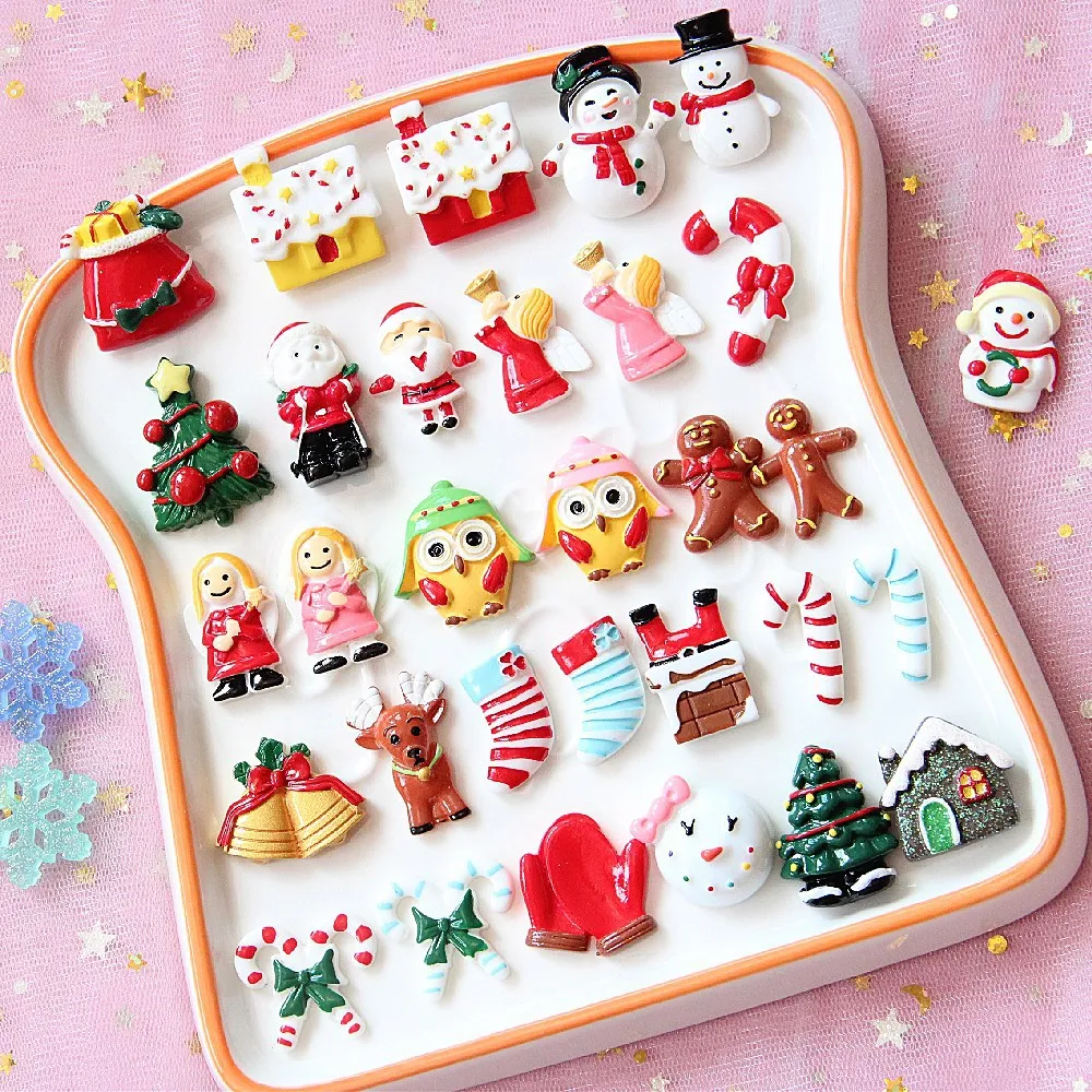 Christmas Angel Gingerbread Flat Back Resin Crafts Fit Phone DecorParts DIY Headwear Accessories Scrapbook Embellishments