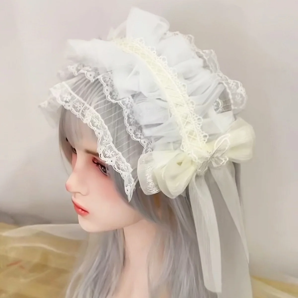 Veil Style Headwear Women's Girls Harajuku Ruffled Floral Lace Bow Headband Lolita Gothic Headwear Hair Accessories