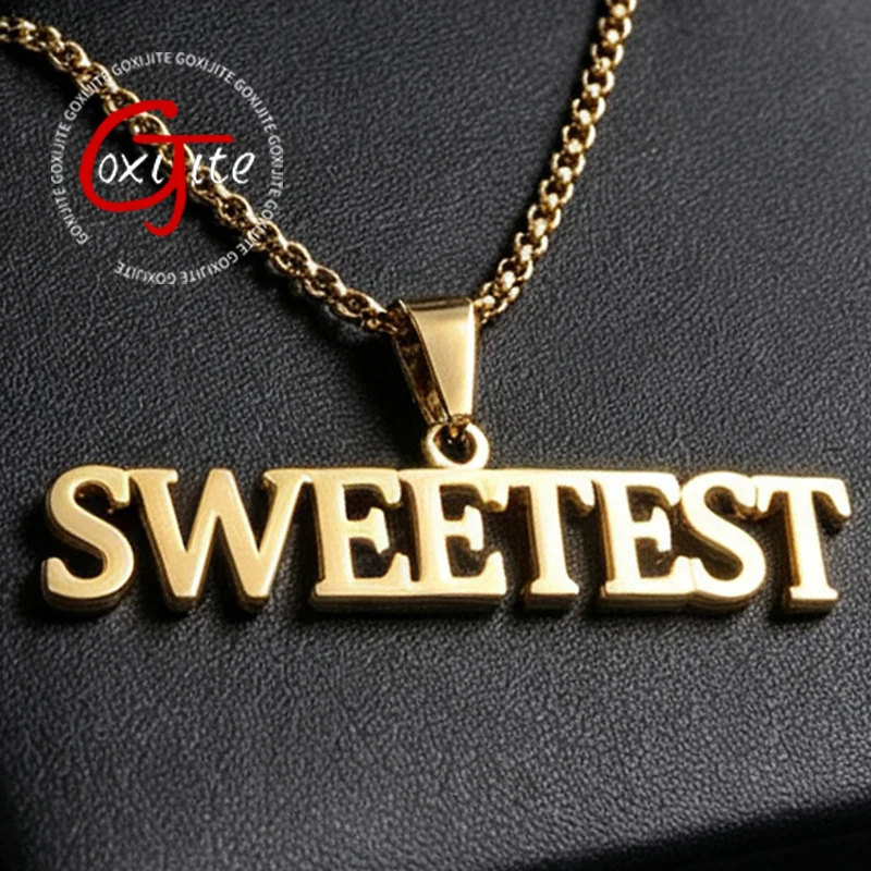 Goxijite Custom Name Necklace Stainless Steel Personalized Nameplate Pendant Cuban Chain Customized Jewelry Gift For Women Men